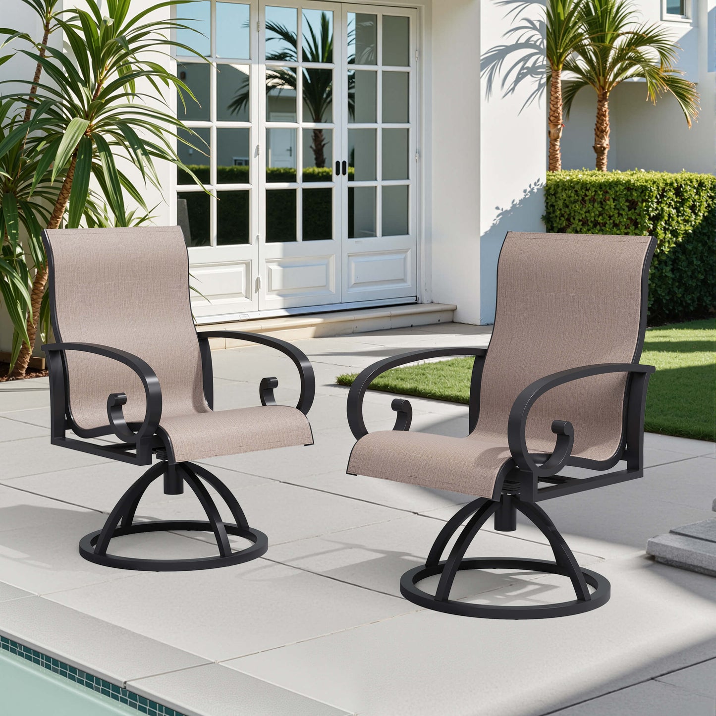 Aluminum Swivel Outdoor Dining Chair Set of 2 with Sunbrella