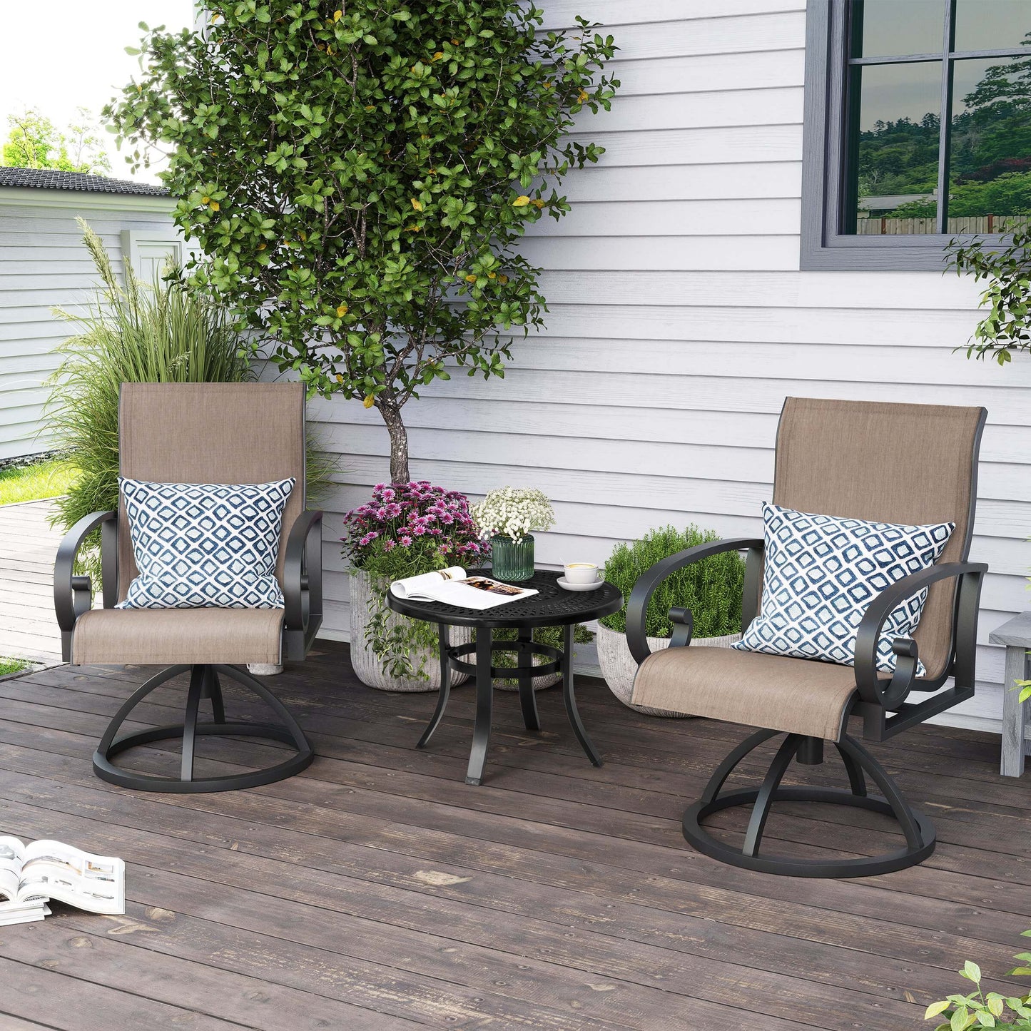 Aluminum Swivel Outdoor Dining Chair Set of 2 with Sunbrella