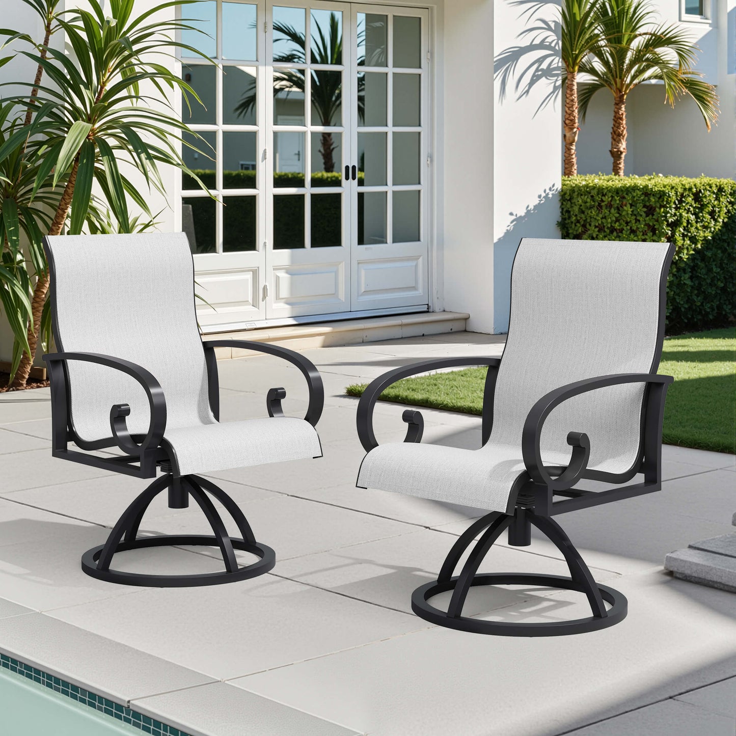 Aluminum Swivel Outdoor Dining Chair Set of 2 with Sunbrella