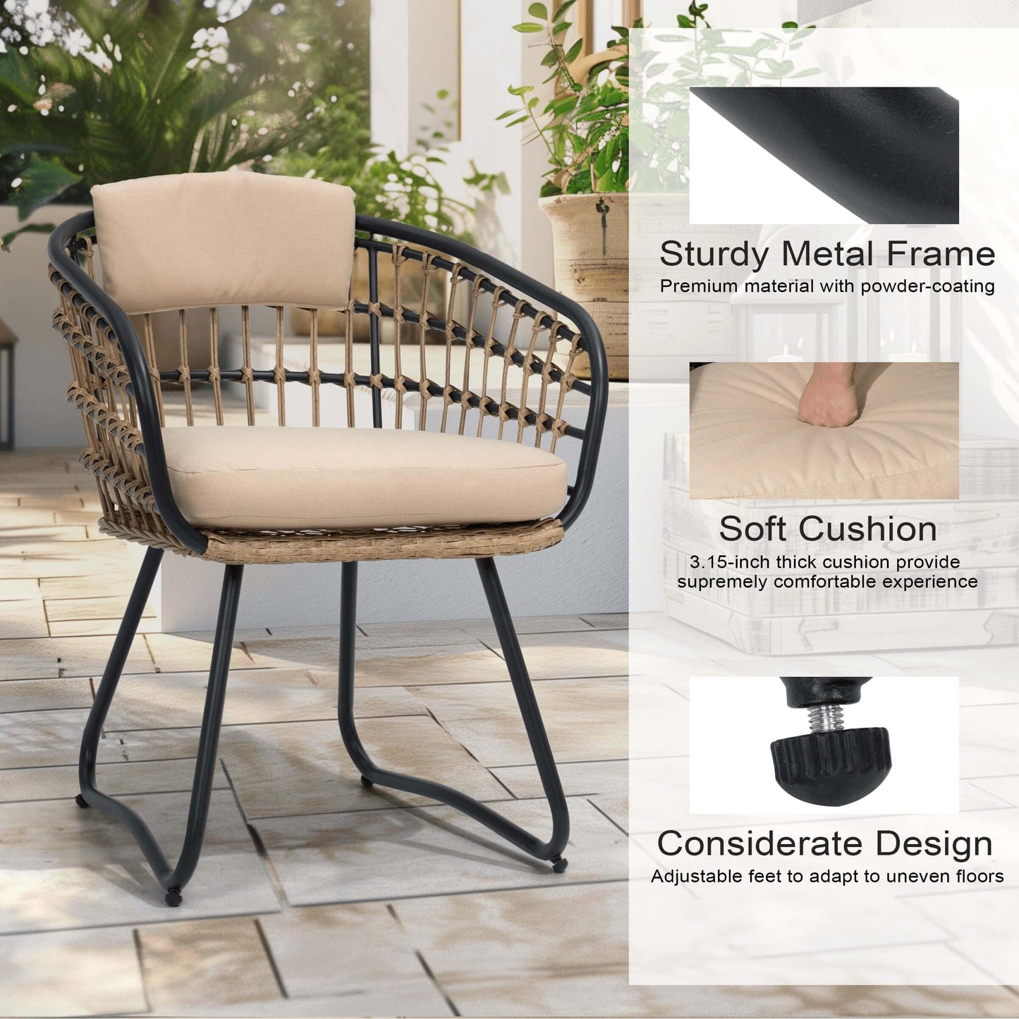 PE Rattan Outdoor Chair Set with Cushions