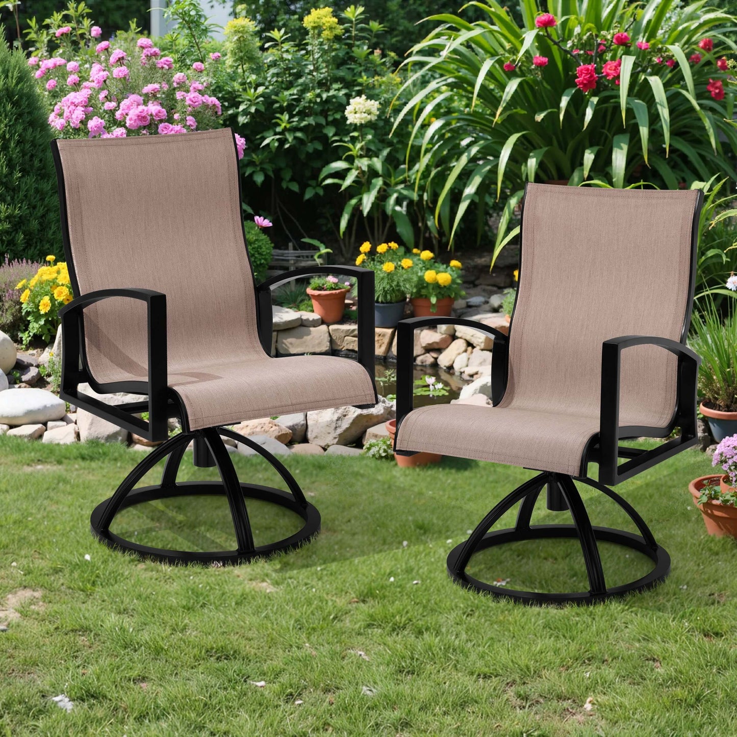 Aluminum Swivel Rocking Dining Chair Set of 2 with Sunbrella
