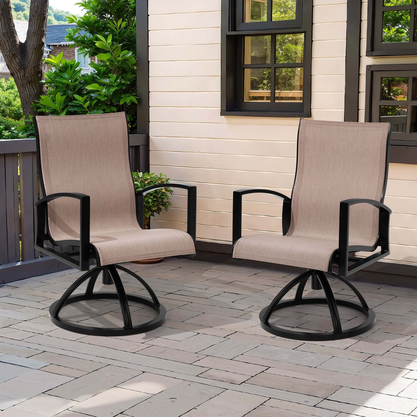 Aluminum Swivel Rocking Dining Chair Set of 2 with Sunbrella