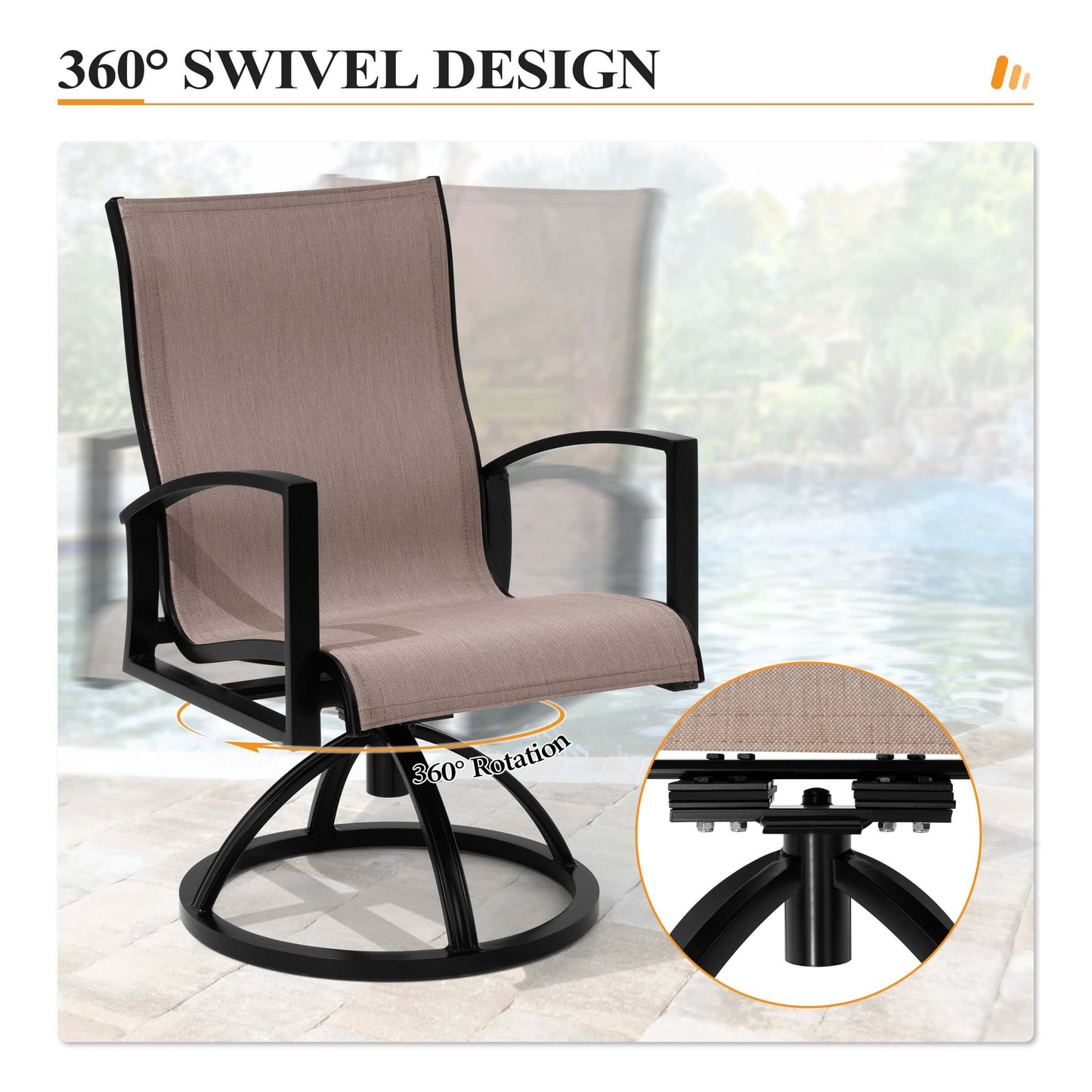 Aluminum Swivel Rocking Dining Chair Set of 2 with Sunbrella