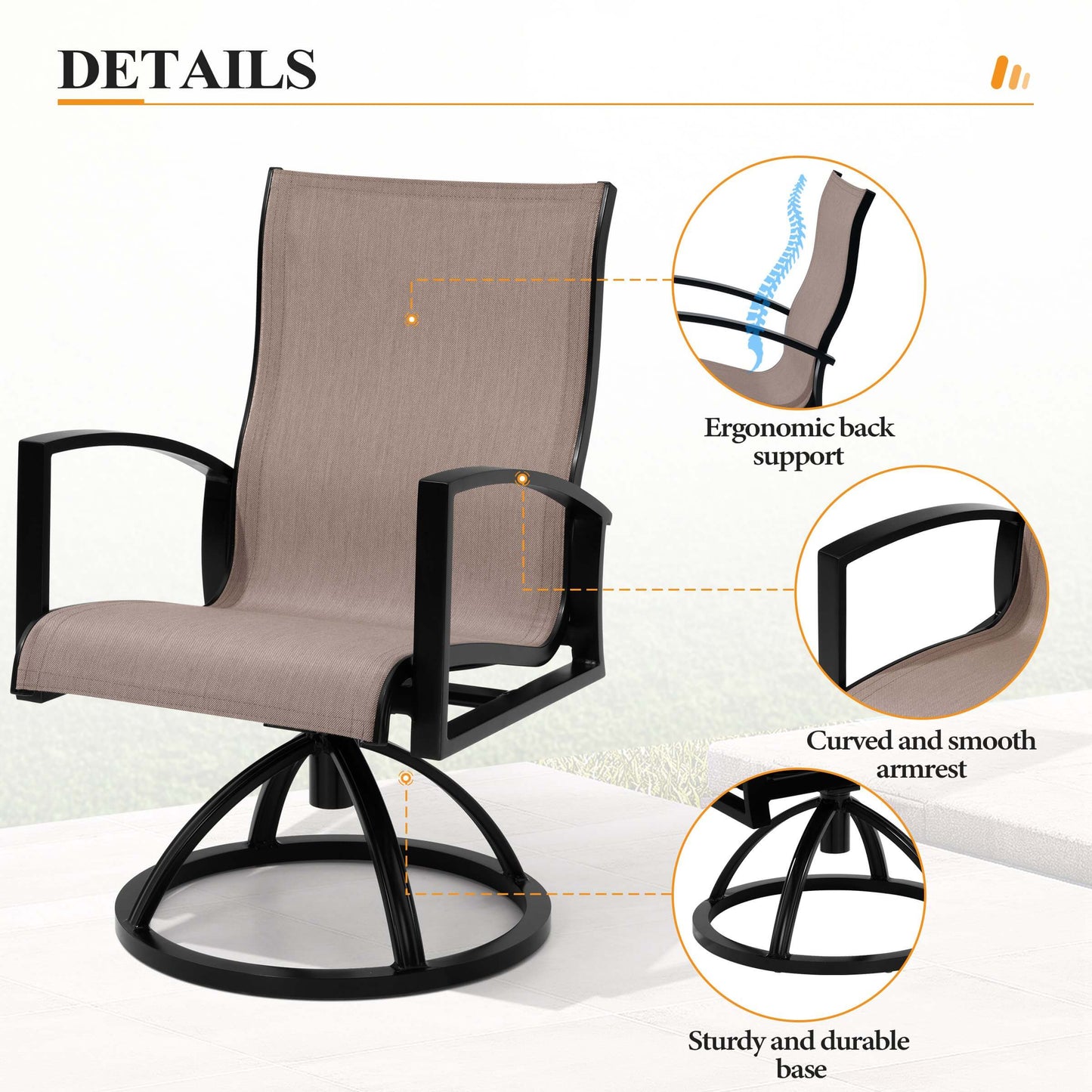 Aluminum Swivel Rocking Dining Chair Set of 2 with Sunbrella