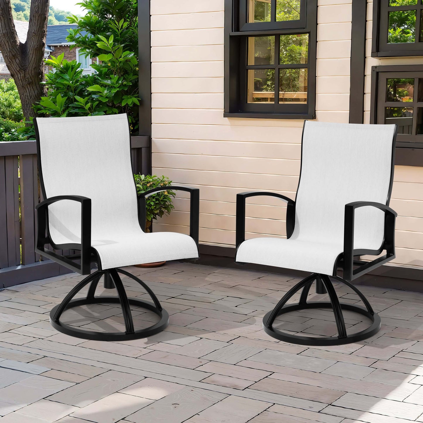 Aluminum Swivel Rocking Dining Chair Set of 2 with Sunbrella