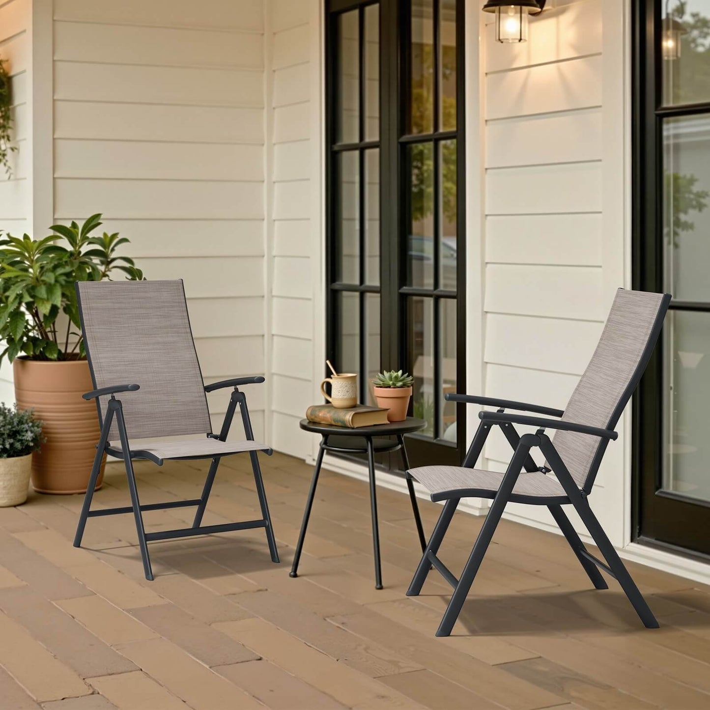 Metal Folding & Adjustable Outdoor Dining Chair Set of 2