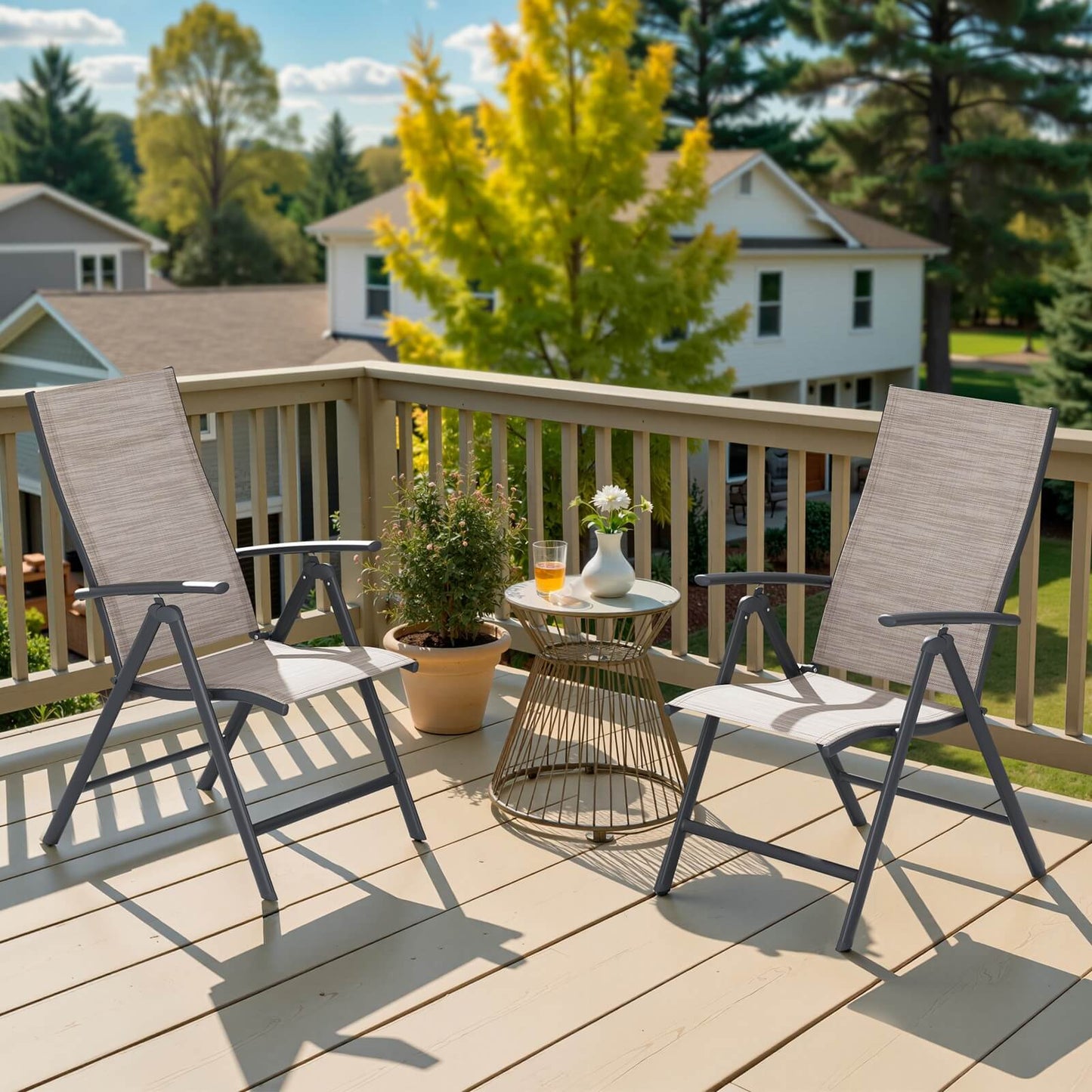 Metal Folding & Adjustable Outdoor Dining Chair Set of 2