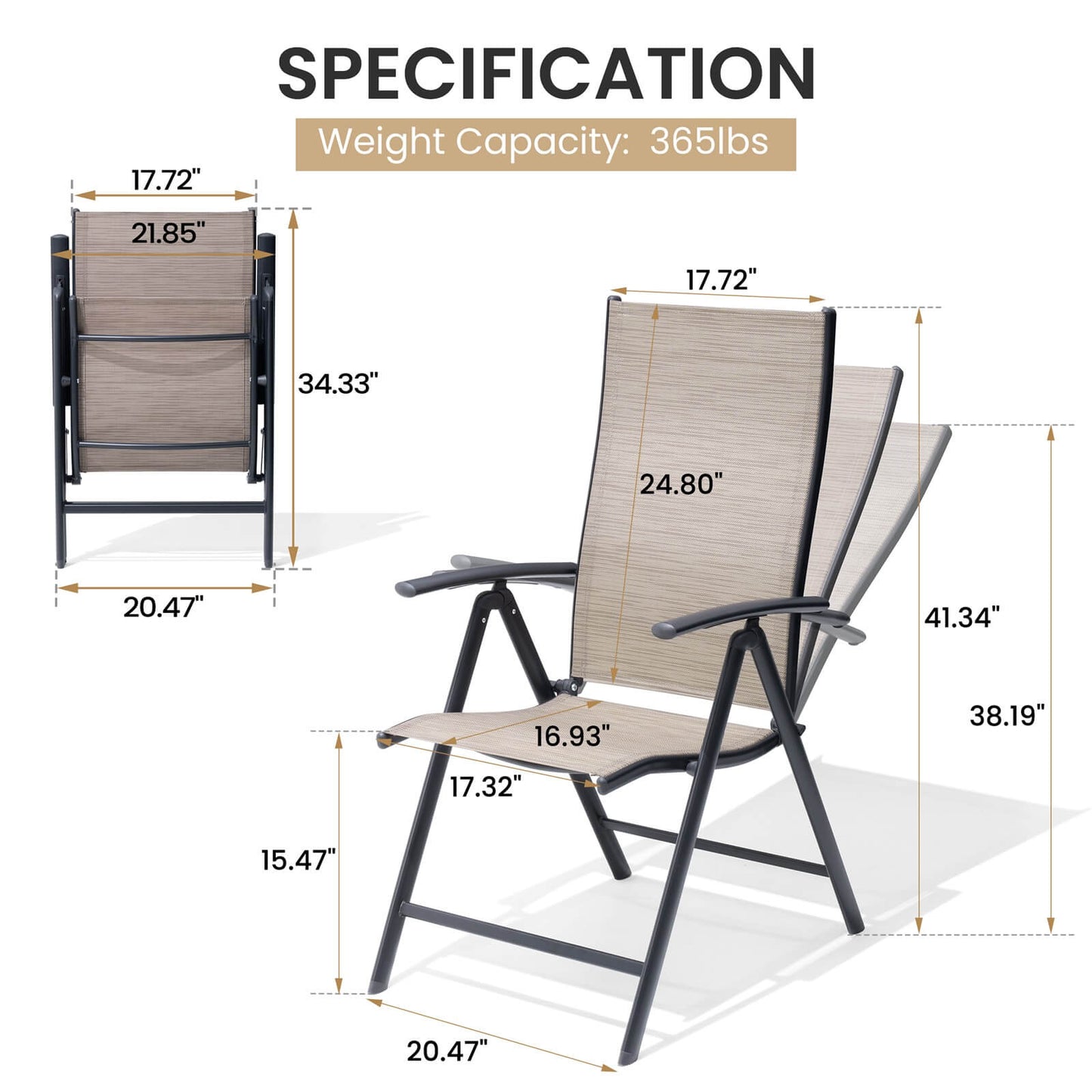 Metal Folding & Adjustable Outdoor Dining Chair Set of 2