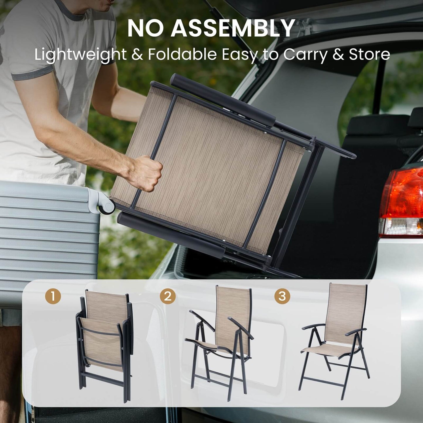 Metal Folding & Adjustable Outdoor Dining Chair Set of 2