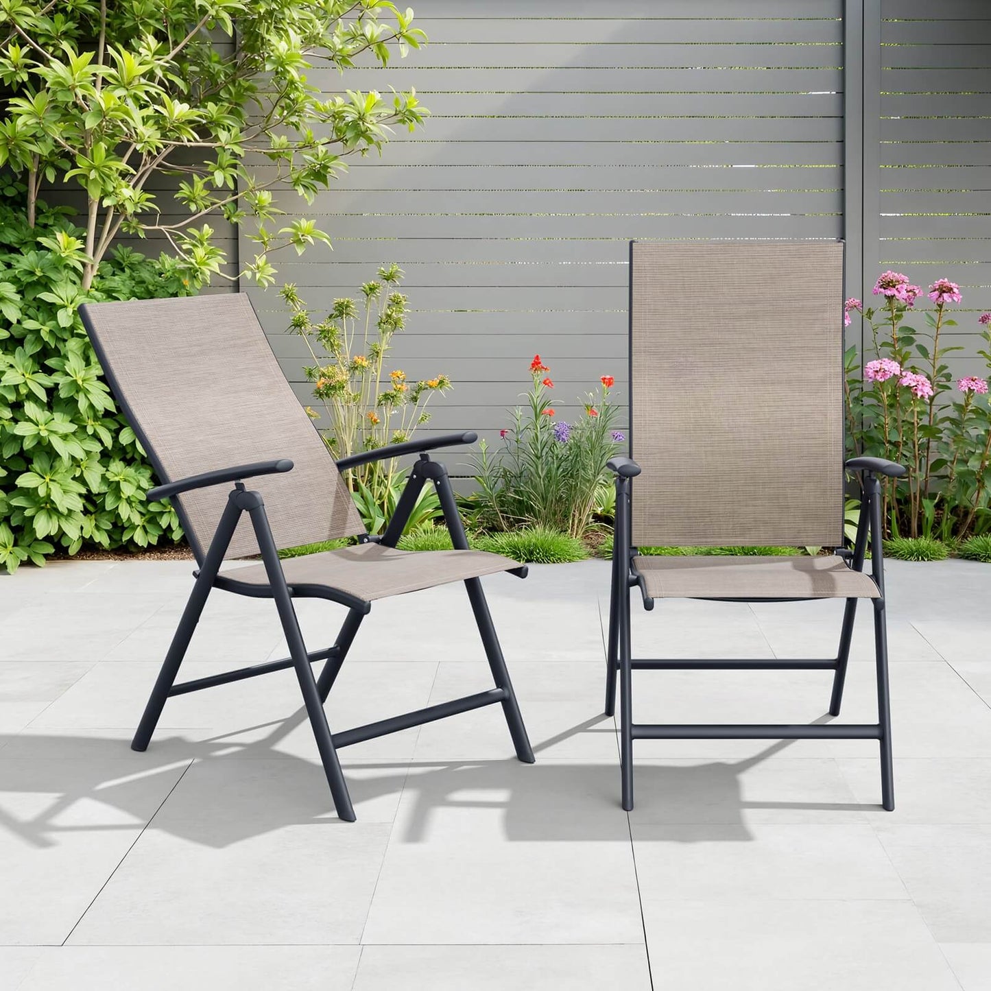 Metal Folding & Adjustable Outdoor Dining Chair Set of 2