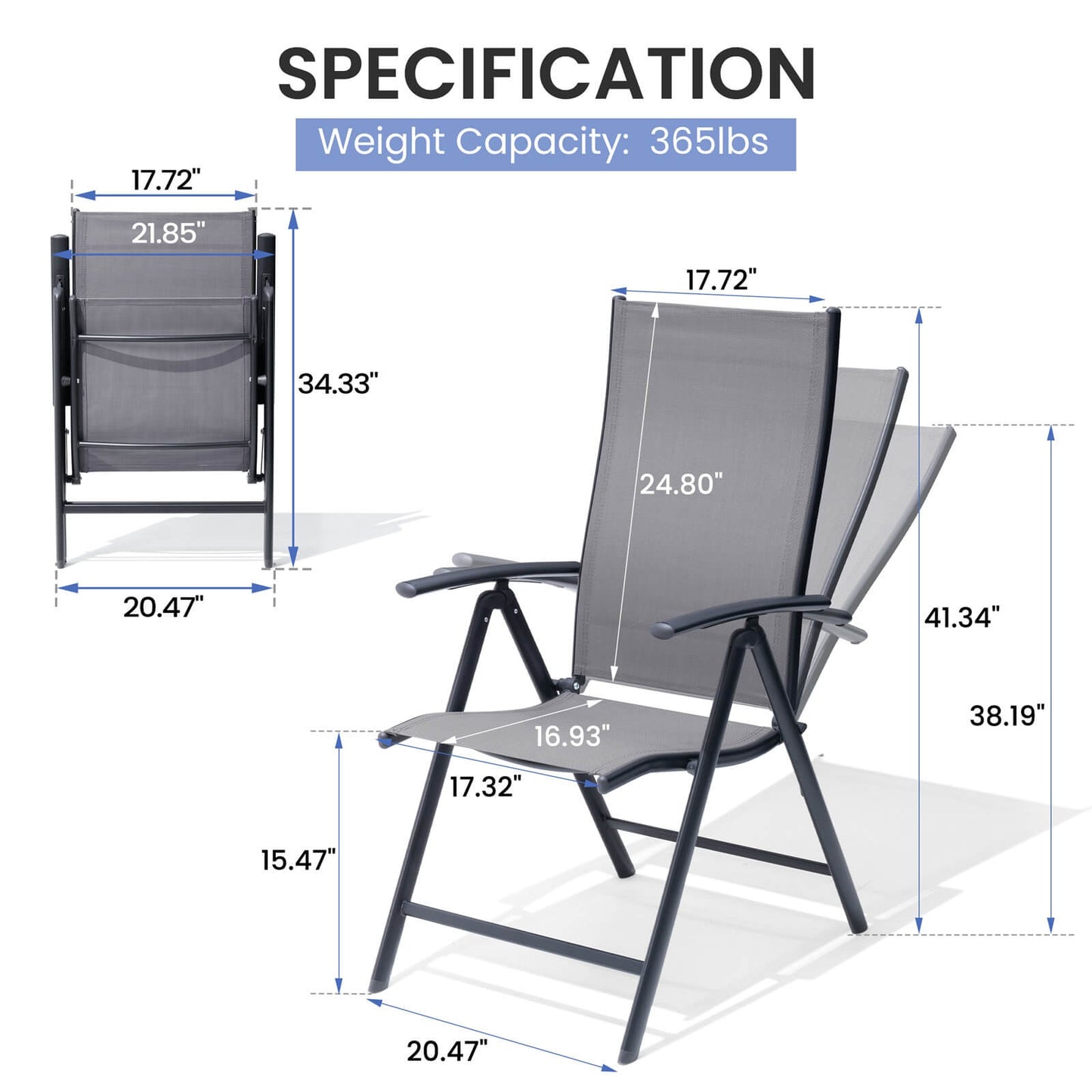 Metal Folding & Adjustable Outdoor Dining Chair Set of 2