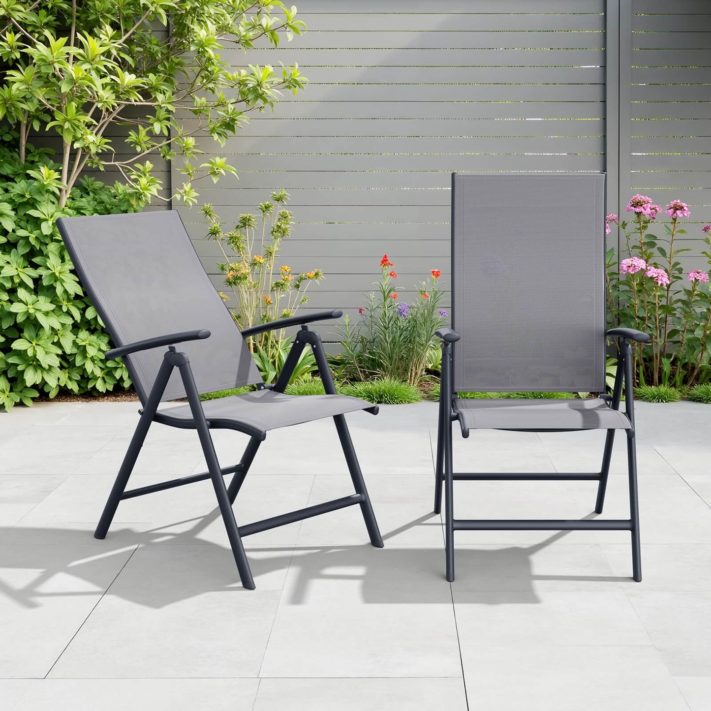 Metal Folding & Adjustable Outdoor Dining Chair Set of 2