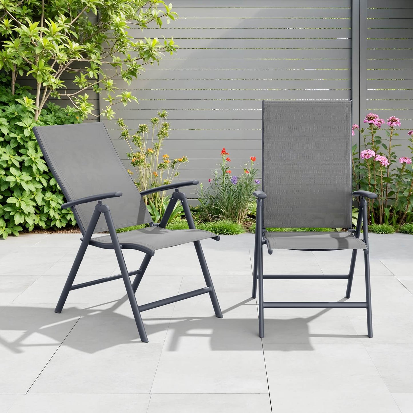 Metal Folding & Adjustable Outdoor Dining Chair Set of 2