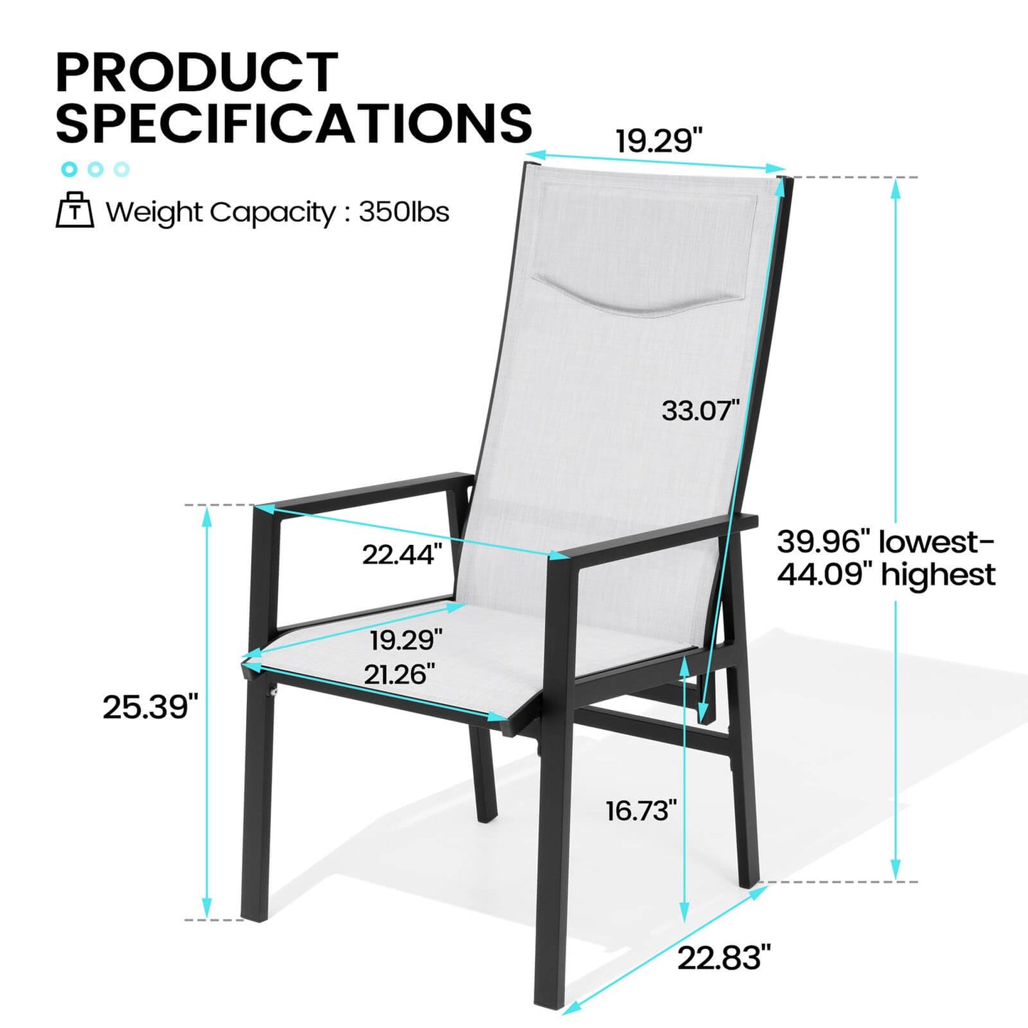 Aluminum Adjustable High Back Outdoor Dining Chair Set of 2