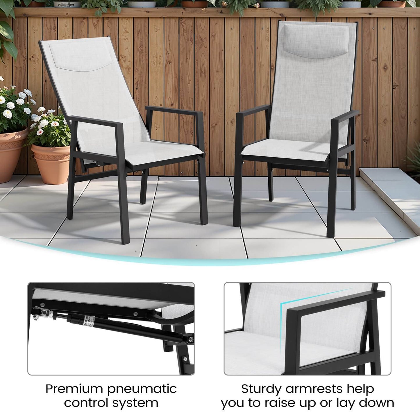 Aluminum Adjustable High Back Outdoor Dining Chair Set of 2