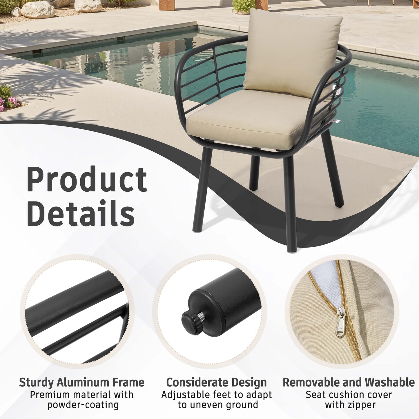 Aluminum Outdoor Dining Chair with Sunbrella Cushions