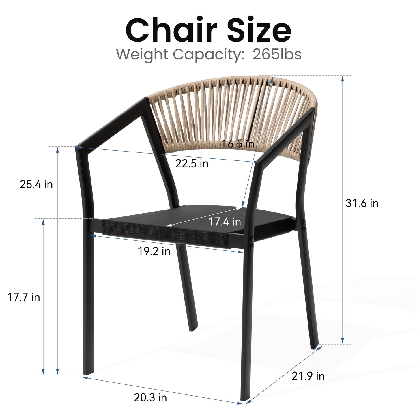 Aluminum Outdoor Stackable Dining Chairs with Woven Rope Back