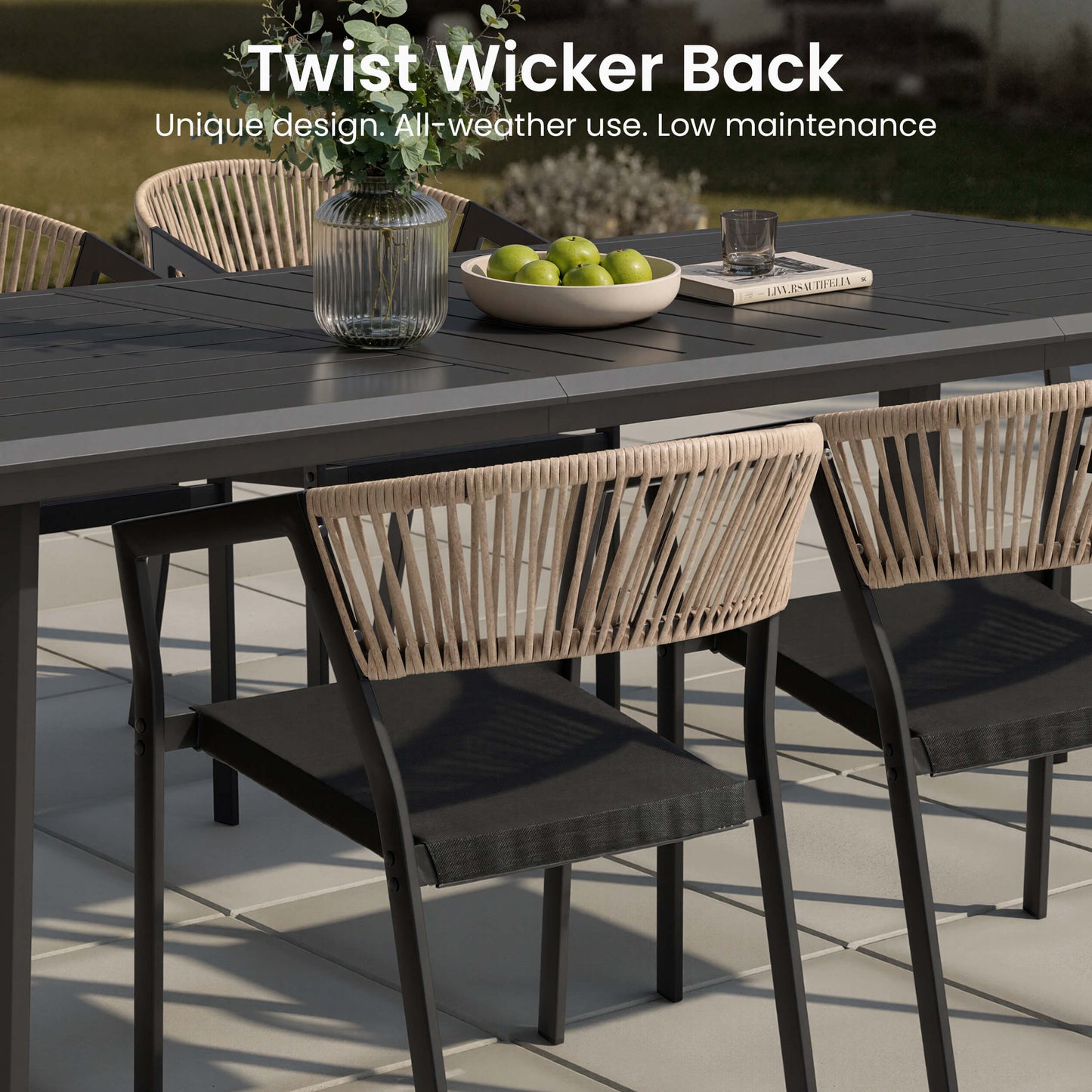 Aluminum Outdoor Stackable Dining Chairs with Woven Rope Back