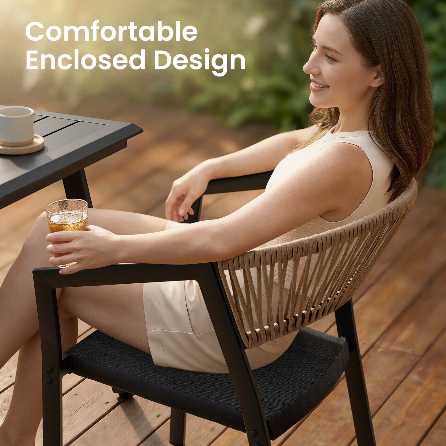 Aluminum Outdoor Stackable Dining Chairs with Woven Rope Back