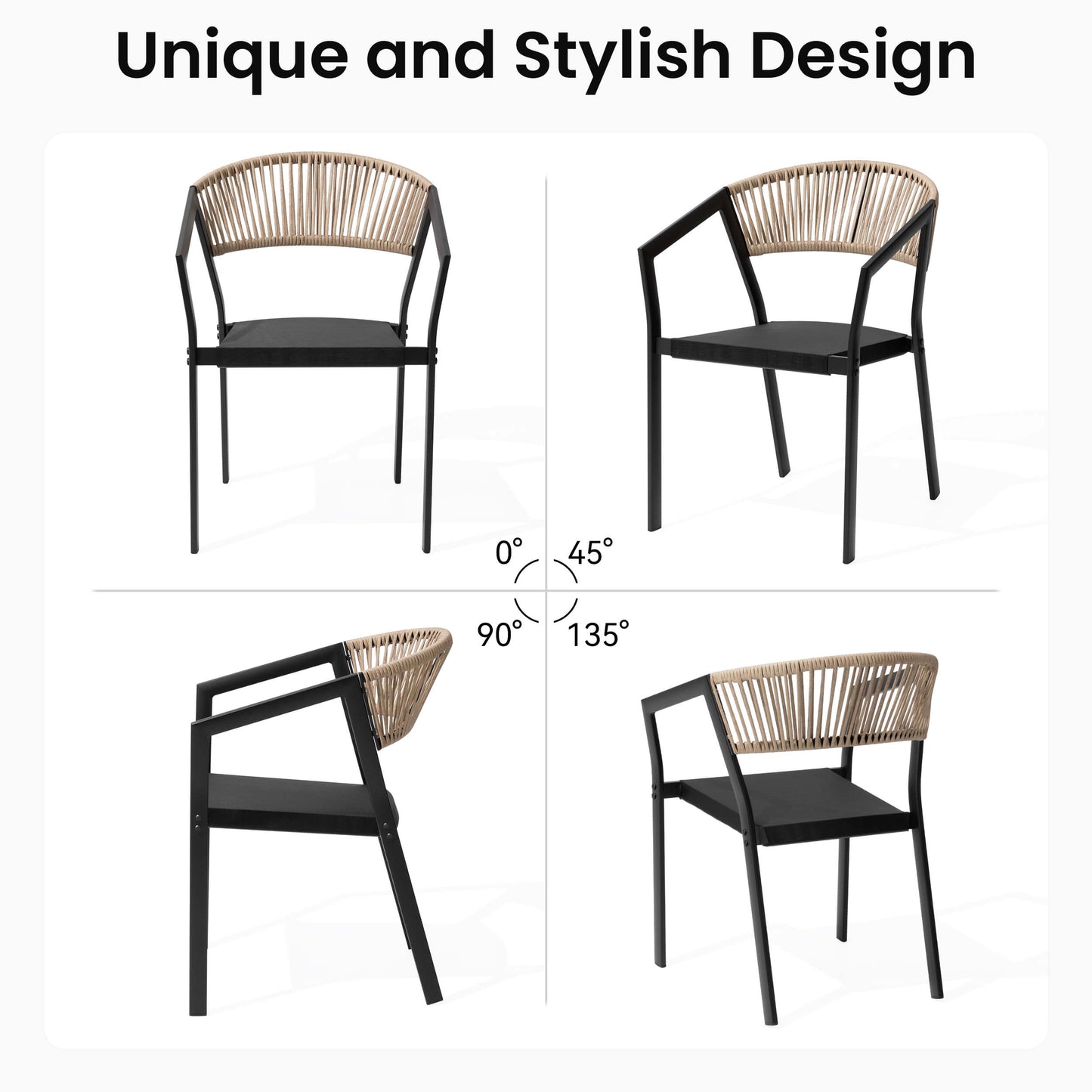 Aluminum Outdoor Stackable Dining Chairs with Woven Rope Back