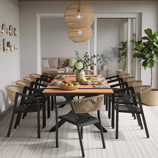 Aluminum Outdoor Stackable Dining Chairs with Woven Rope Back