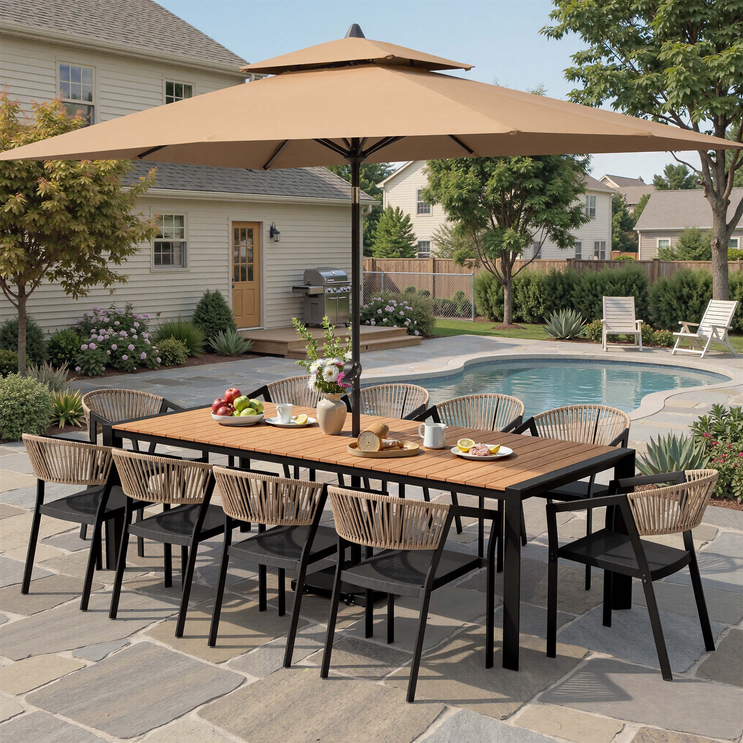 Aluminum Outdoor Stackable Dining Chairs with Woven Rope Back