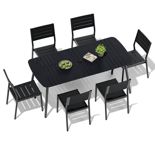 7/9-Piece Aluminum Dining Set with Umbrella Hole & Stackable Chairs