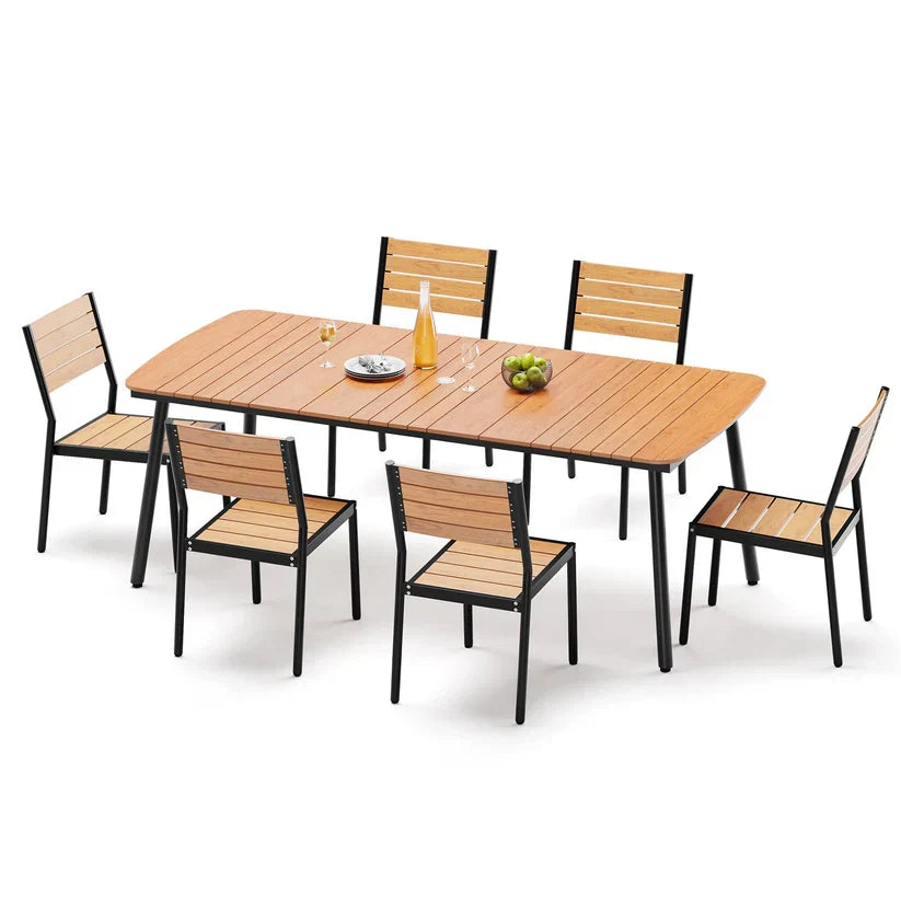 7/9-Piece Aluminum Dining Set with Umbrella Hole & Stackable Chairs