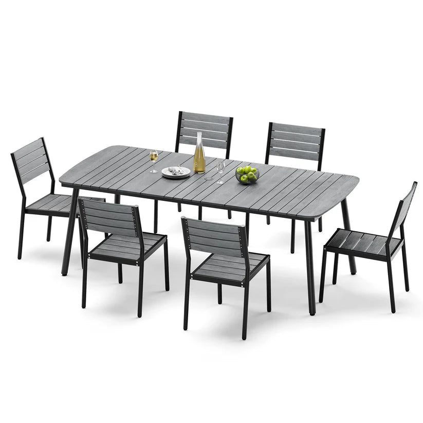 7/9-Piece Aluminum Dining Set with Umbrella Hole & Stackable Chairs