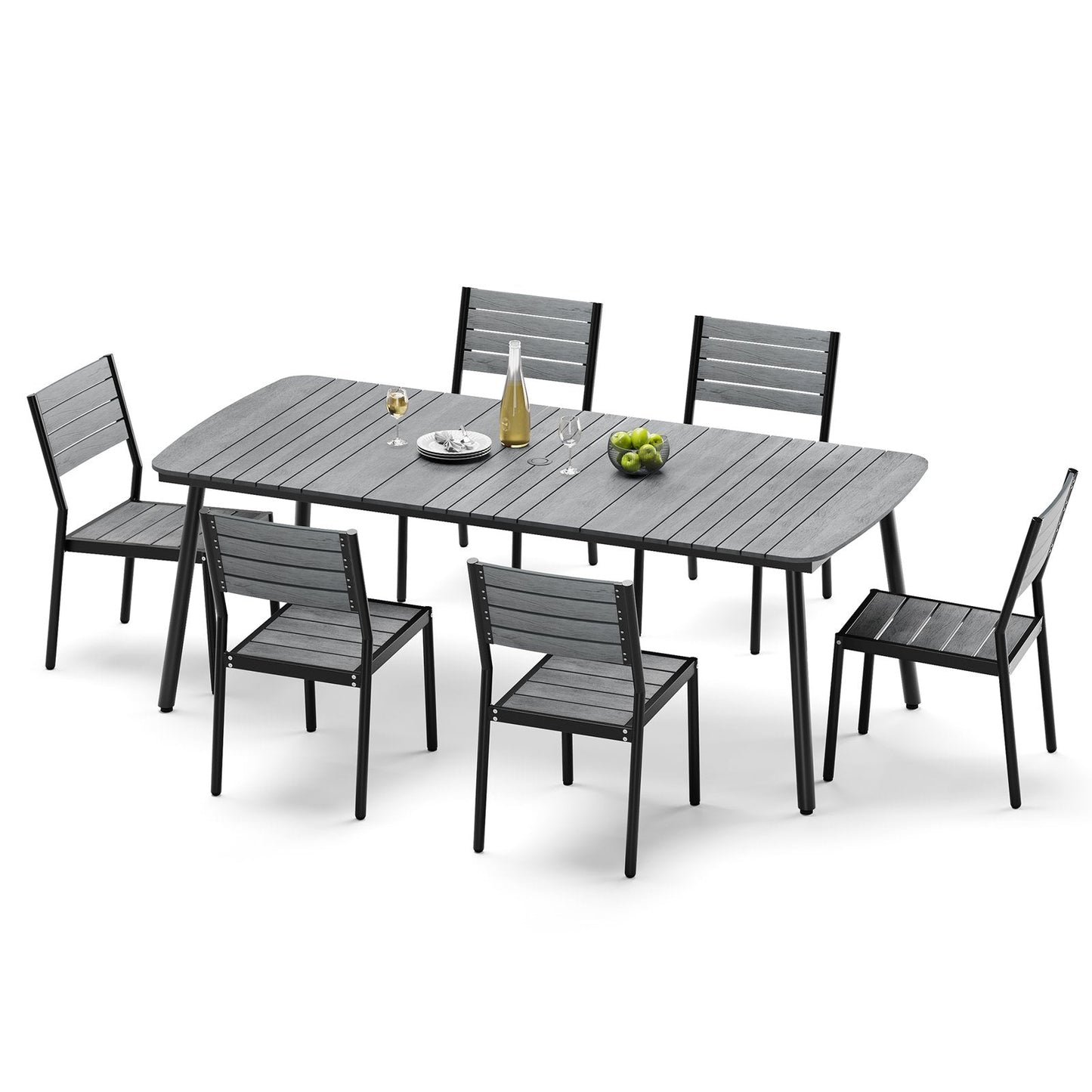 7/9-Piece Aluminum Dining Set with Umbrella Hole & Stackable Chairs