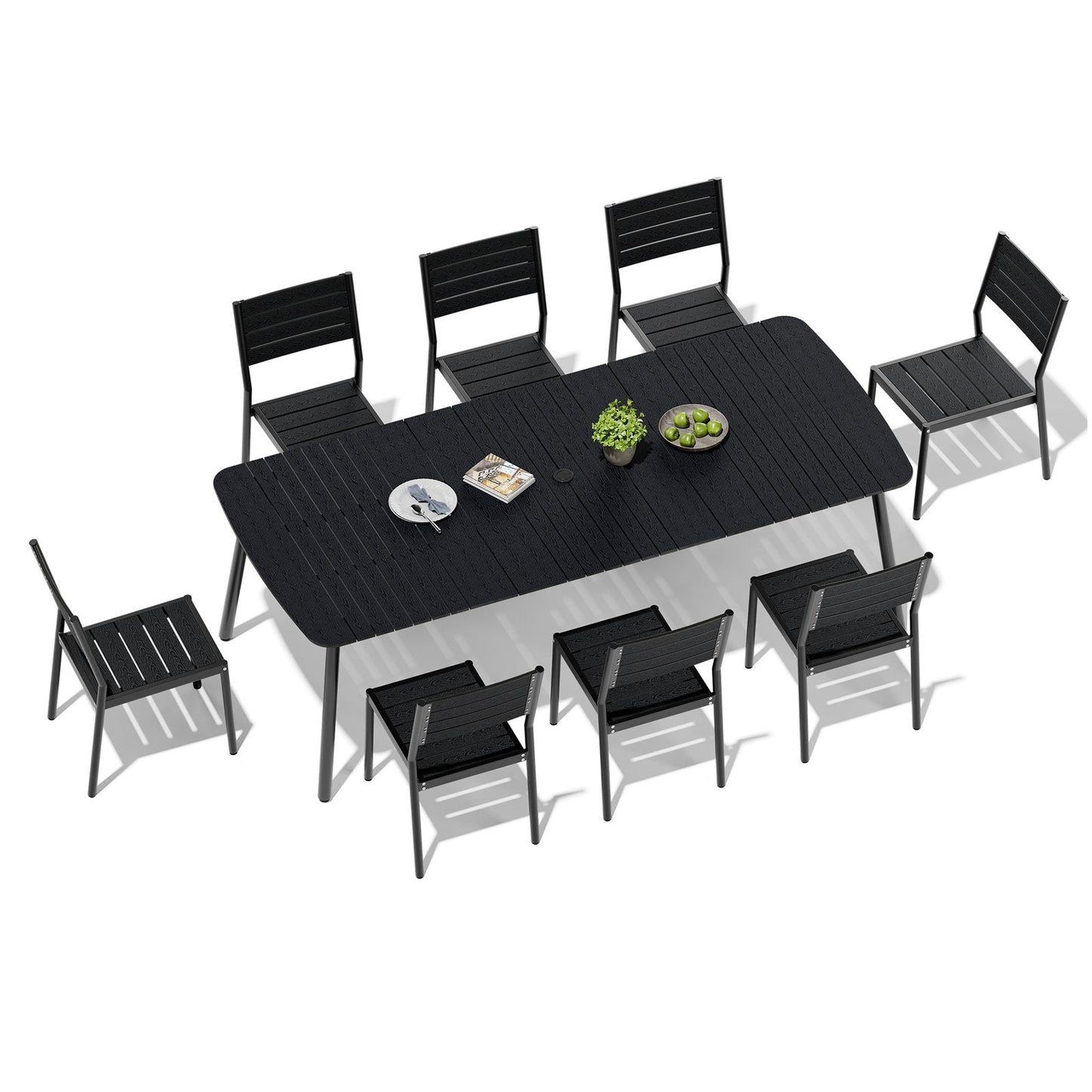 7/9-Piece Aluminum Dining Set with Umbrella Hole & Stackable Chairs