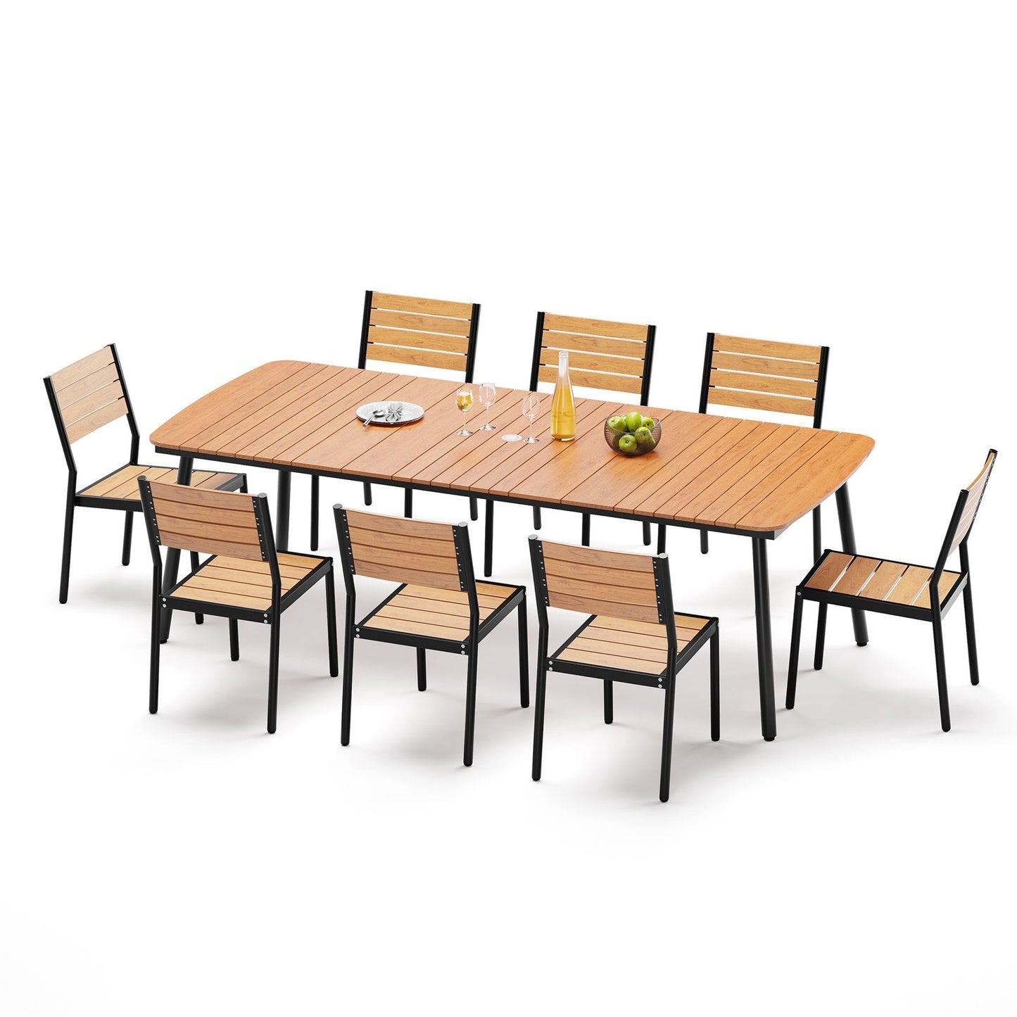 7/9-Piece Aluminum Dining Set with Umbrella Hole & Stackable Chairs