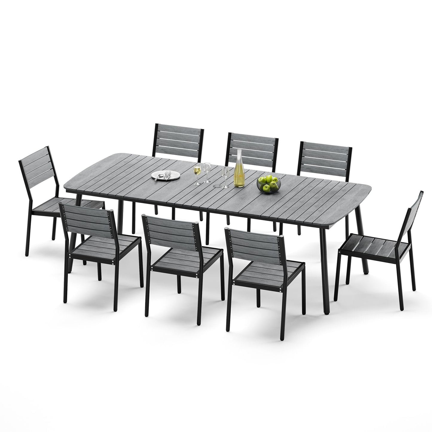7/9-Piece Aluminum Dining Set with Umbrella Hole & Stackable Chairs