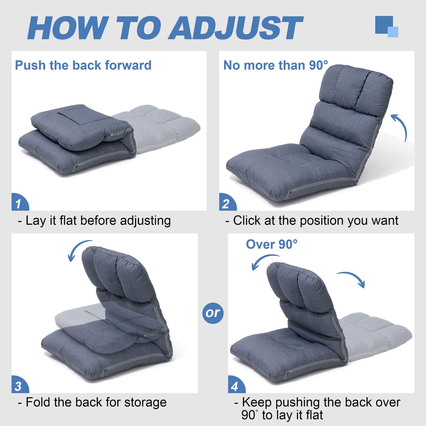 Linen Adjustable Folding Floor Chair with Cushion
