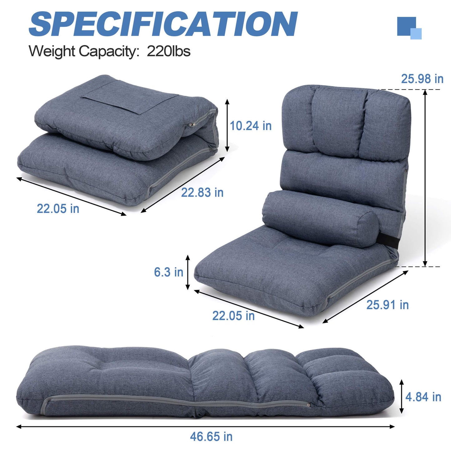 Linen Adjustable Folding Floor Chair with Cushion