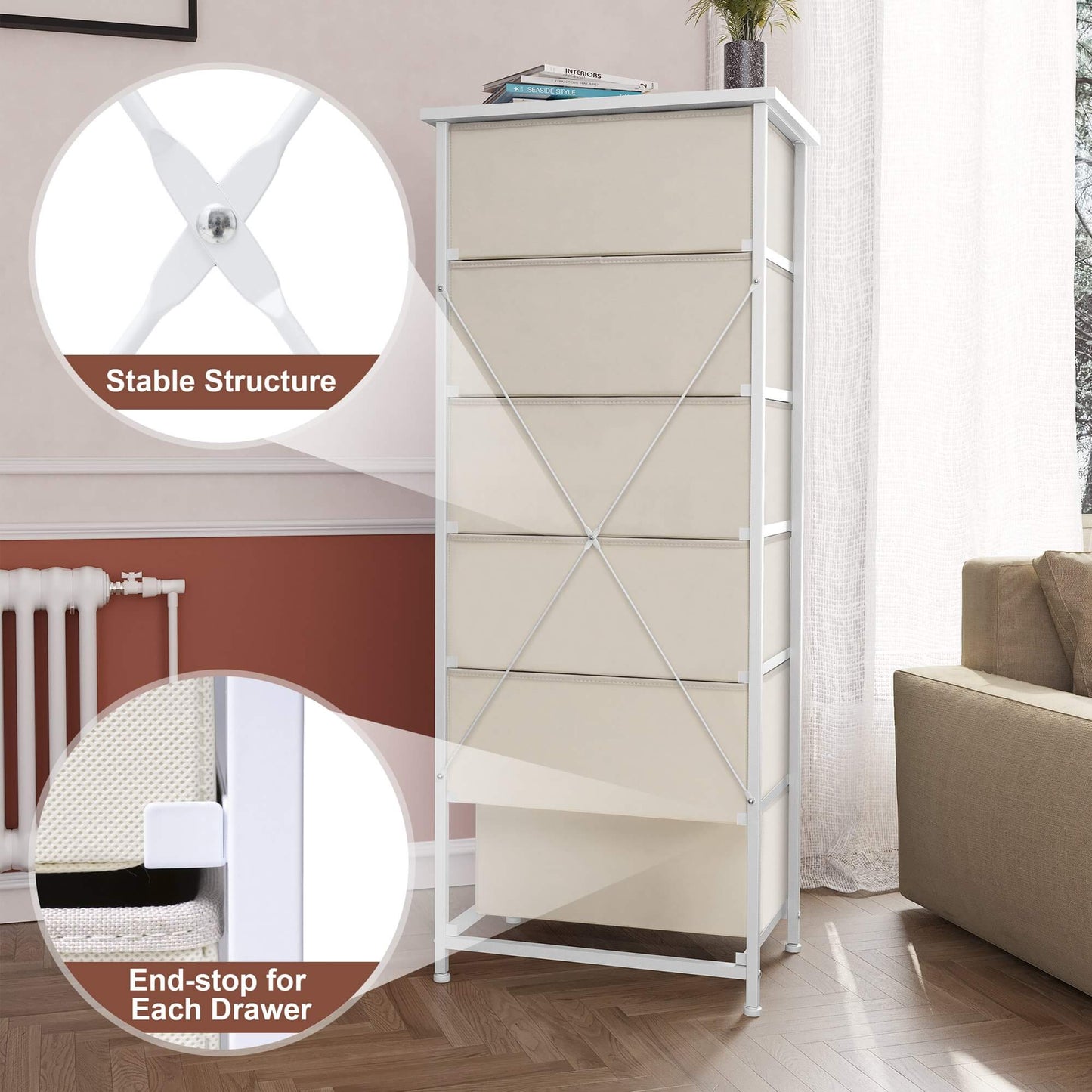 6-Drawer Rattan Fabric Storage Cabinet