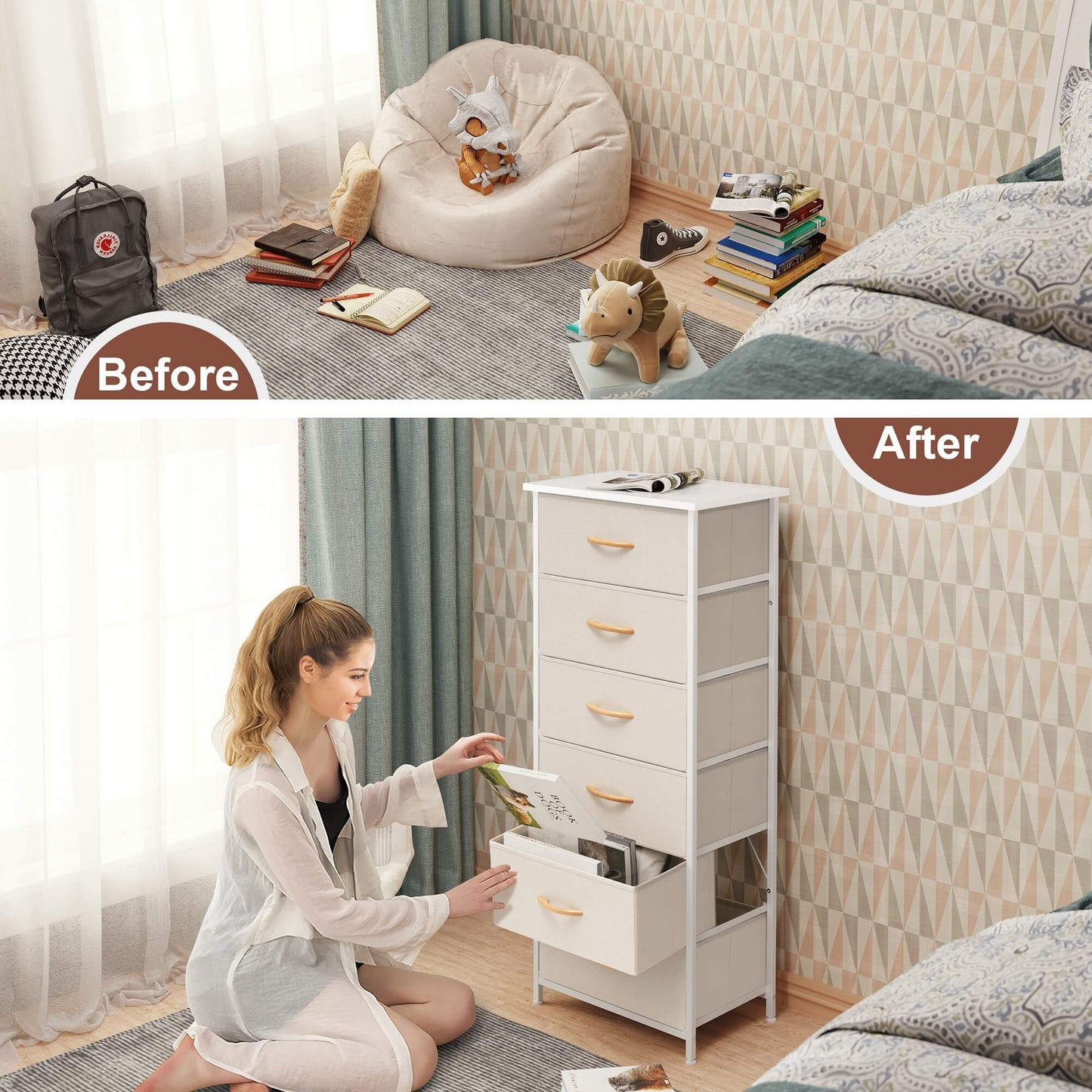 6-Drawer Rattan Fabric Storage Cabinet