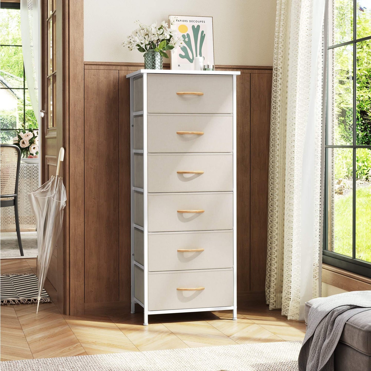 6-Drawer Rattan Fabric Storage Cabinet