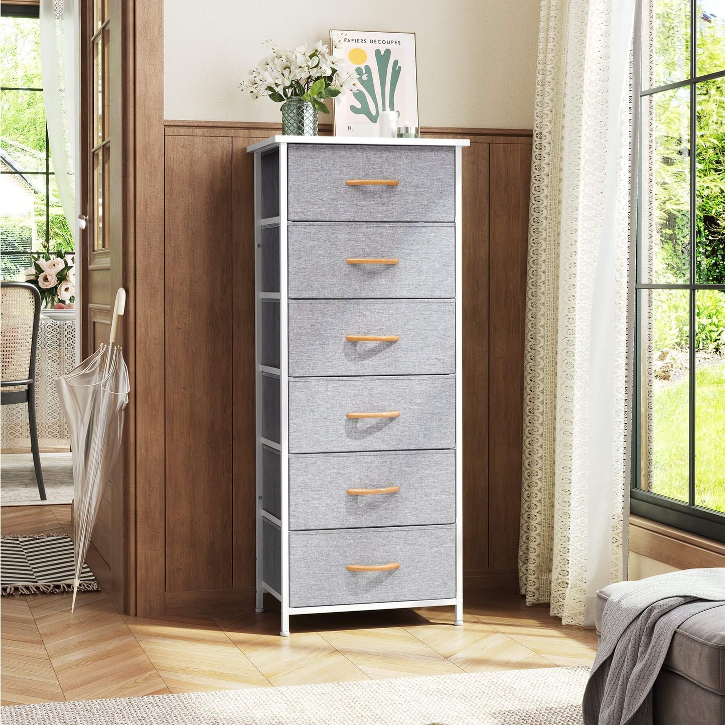 6-Drawer Rattan Fabric Storage Cabinet