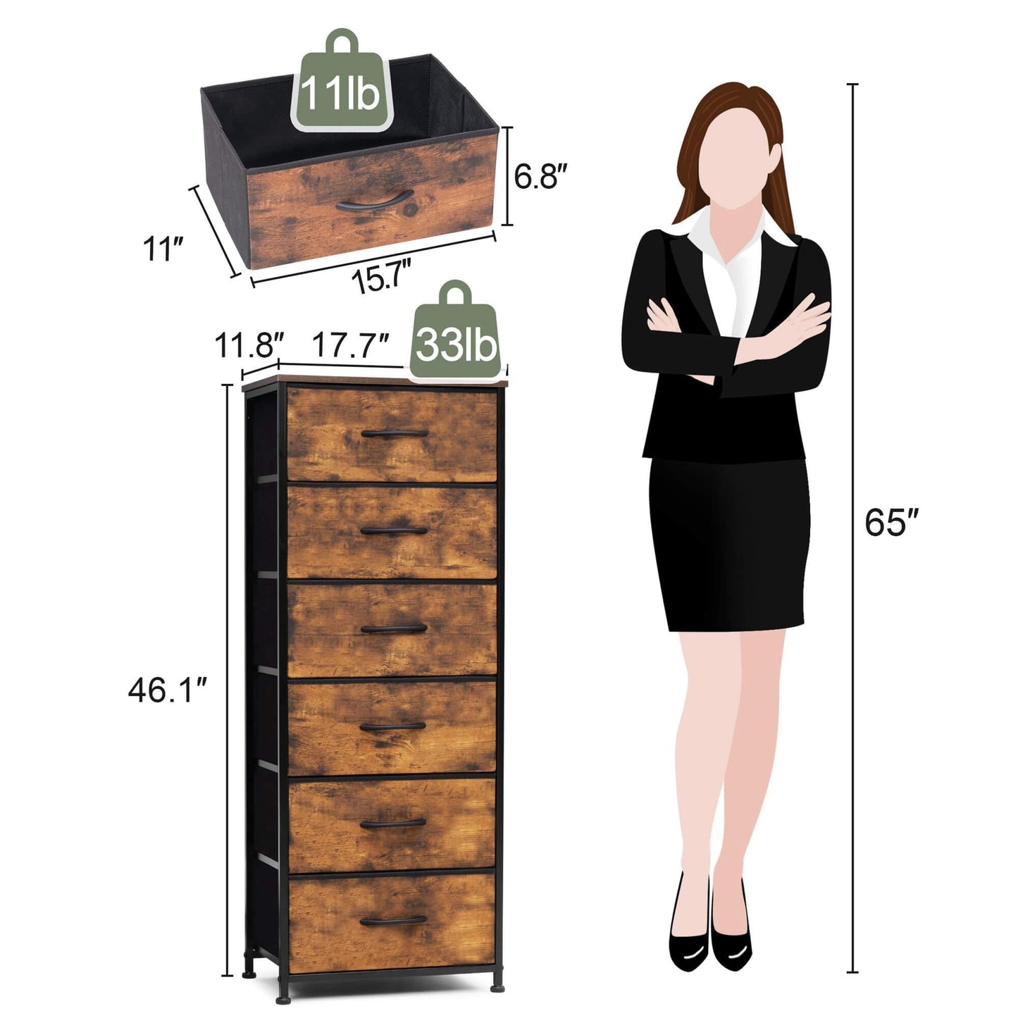 6-Drawer Rattan Fabric Storage Cabinet