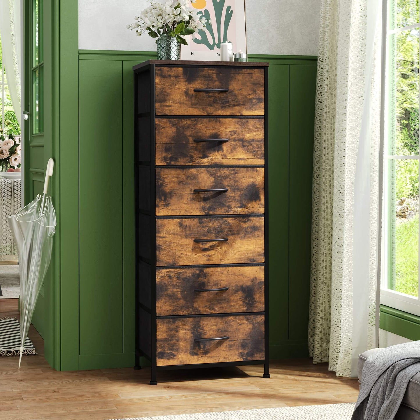 6-Drawer Rattan Fabric Storage Cabinet