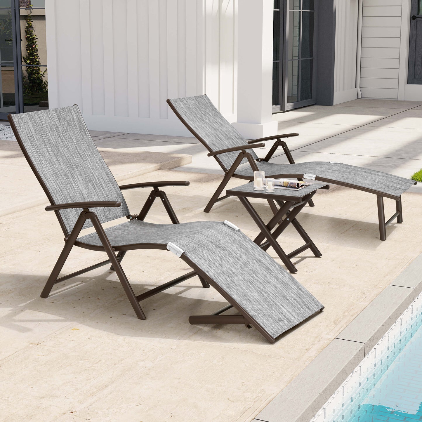 Foldable & Adjustable Aluminum Outdoor Chaise Lounge