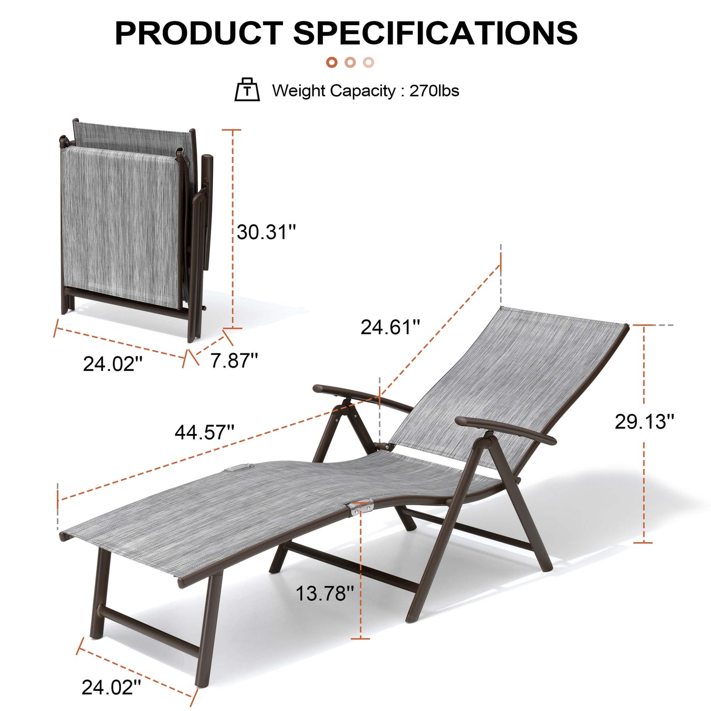Foldable & Adjustable Aluminum Outdoor Chaise Lounge