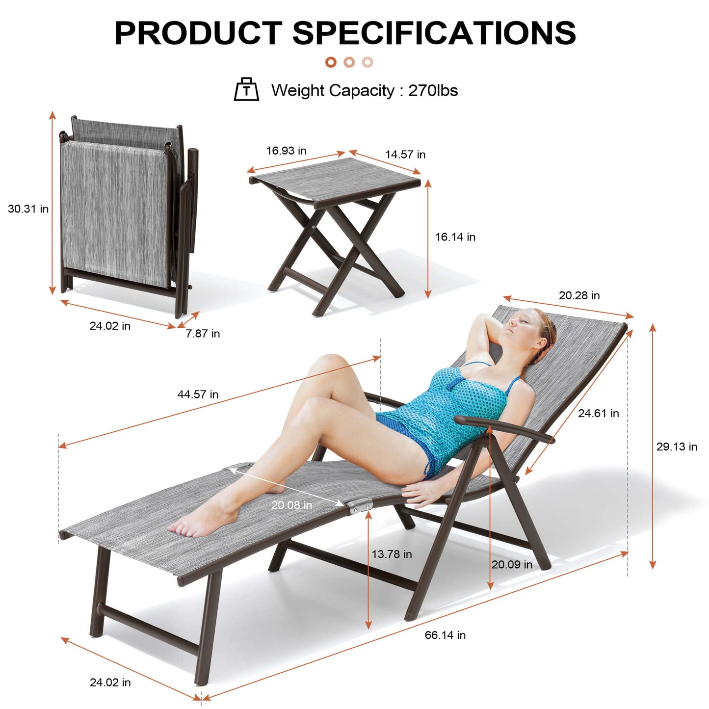 Foldable & Adjustable Aluminum Outdoor Chaise Lounge
