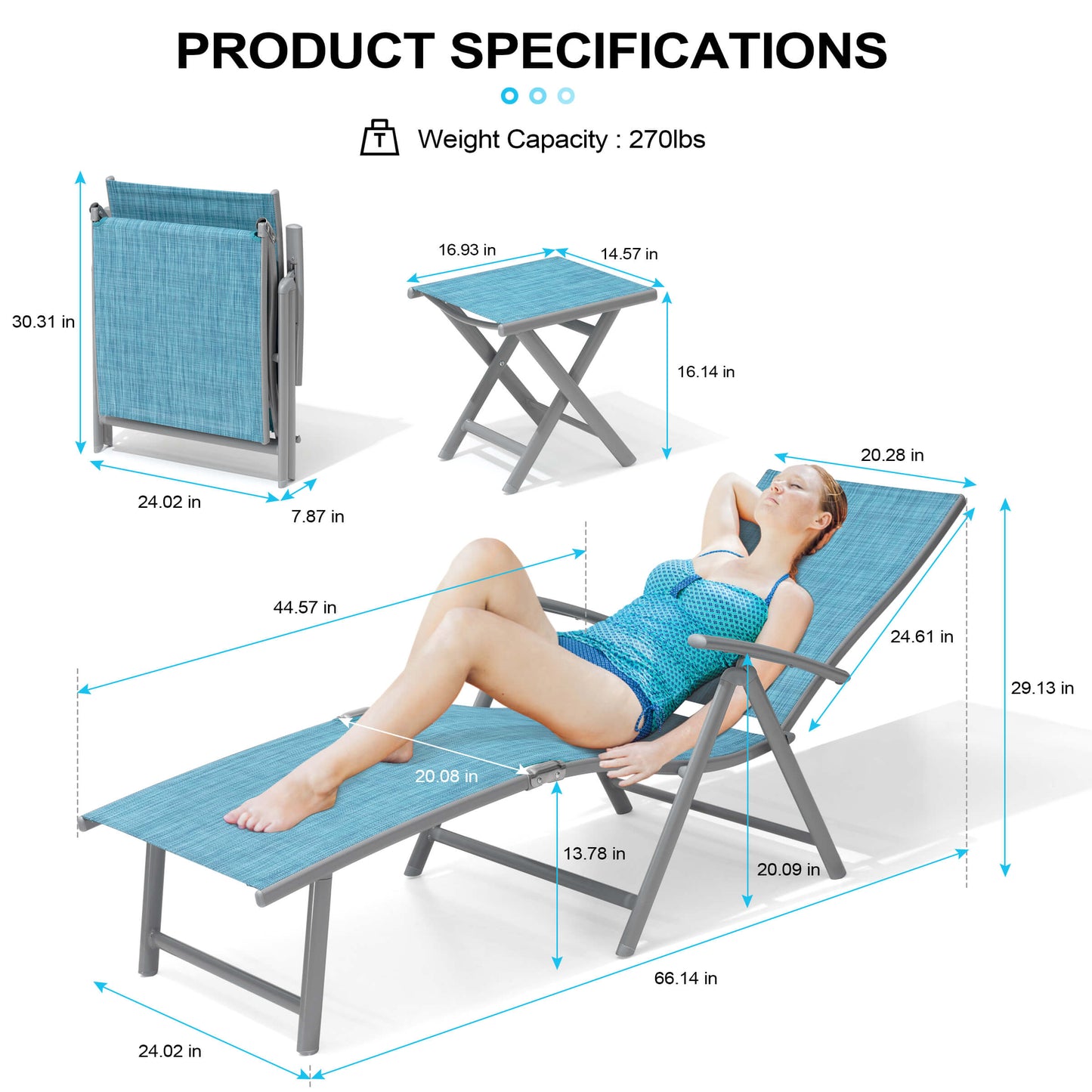 Foldable & Adjustable Aluminum Outdoor Chaise Lounge