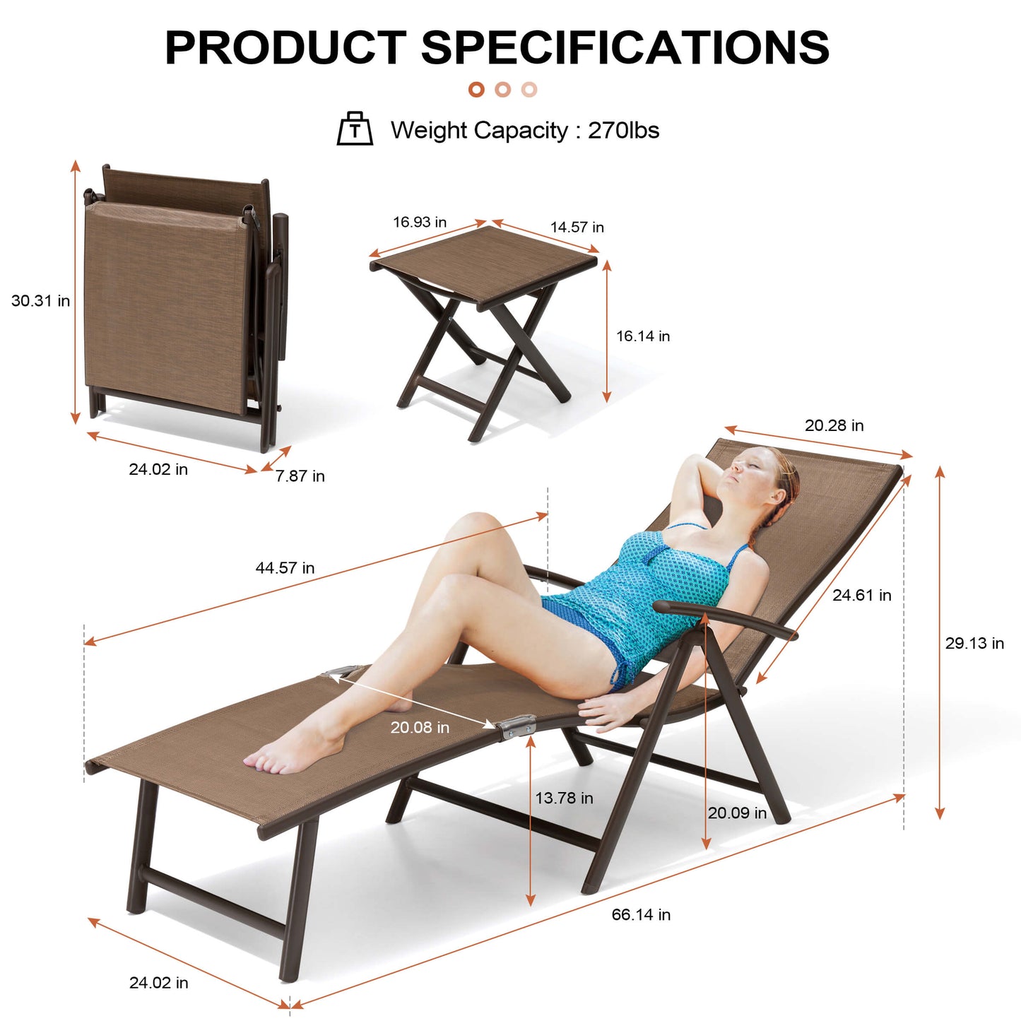 Foldable & Adjustable Aluminum Outdoor Chaise Lounge
