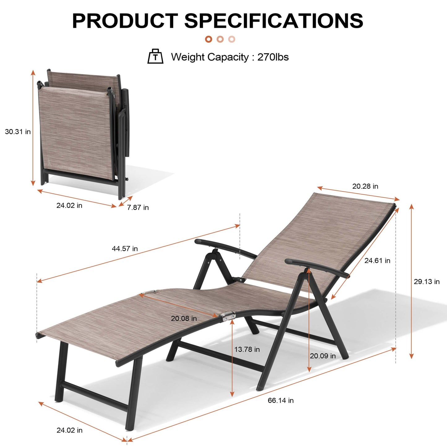 Foldable & Adjustable Aluminum Outdoor Chaise Lounge