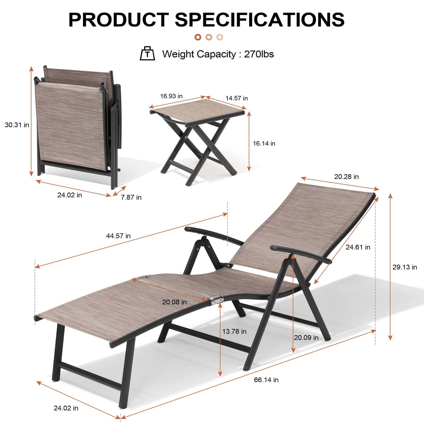 Foldable & Adjustable Aluminum Outdoor Chaise Lounge