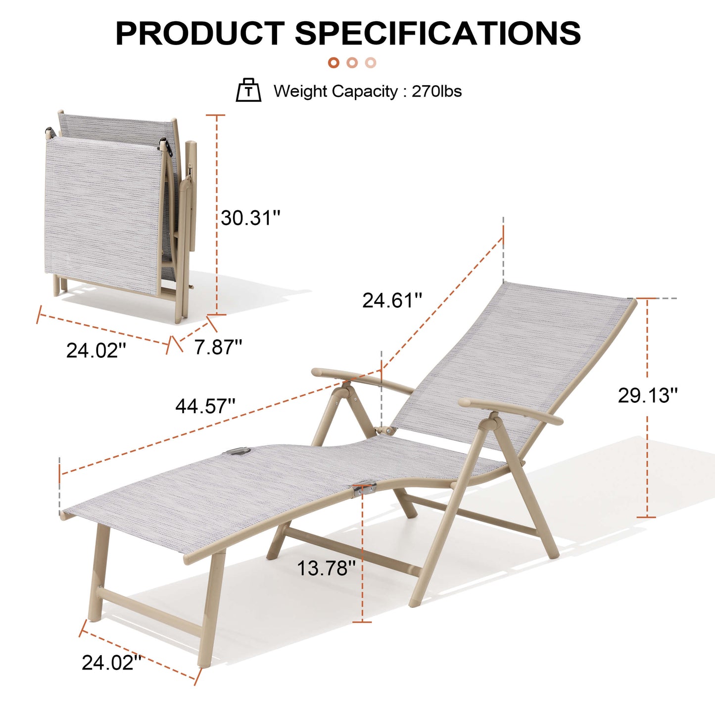 Foldable & Adjustable Aluminum Outdoor Chaise Lounge