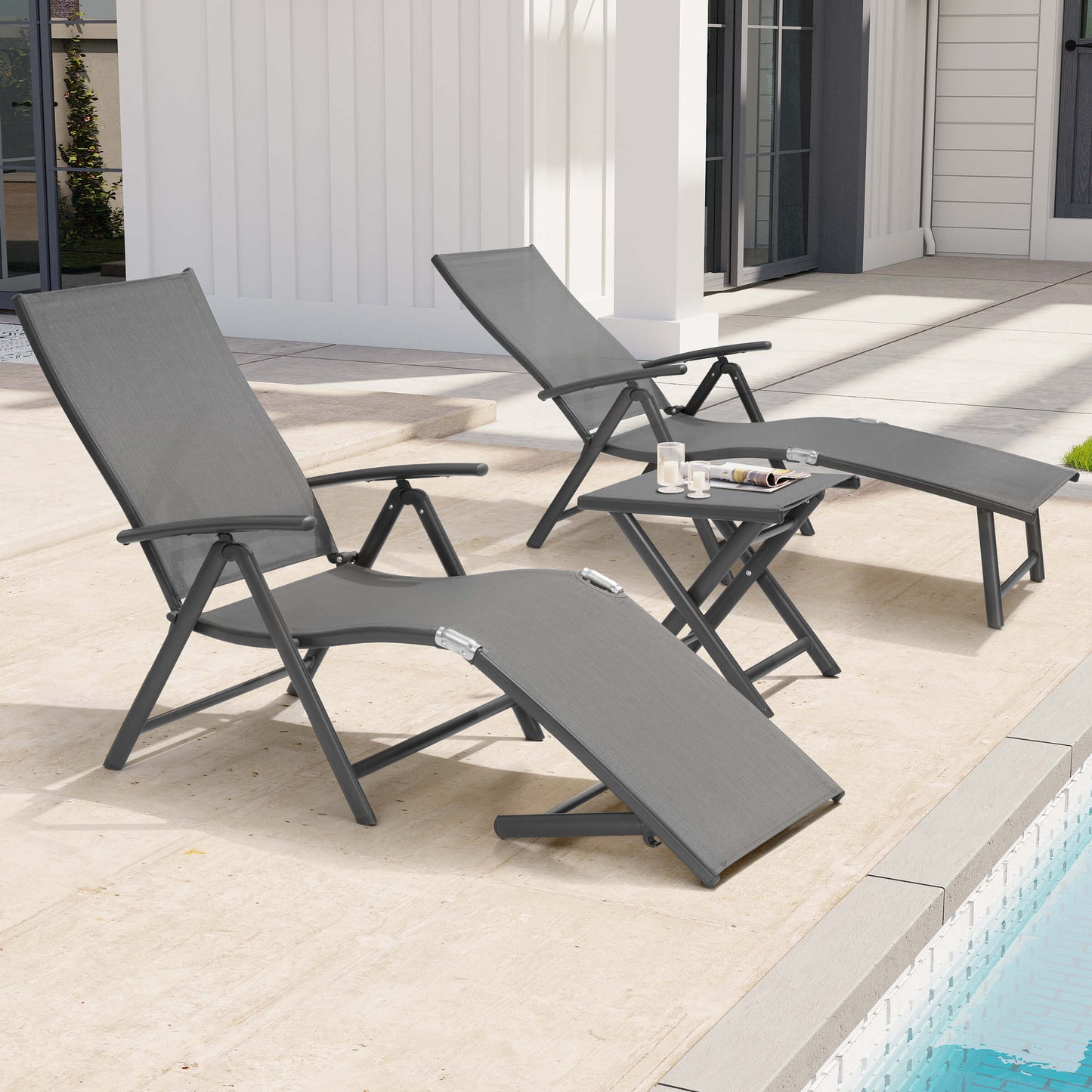 Foldable & Adjustable Aluminum Outdoor Chaise Lounge